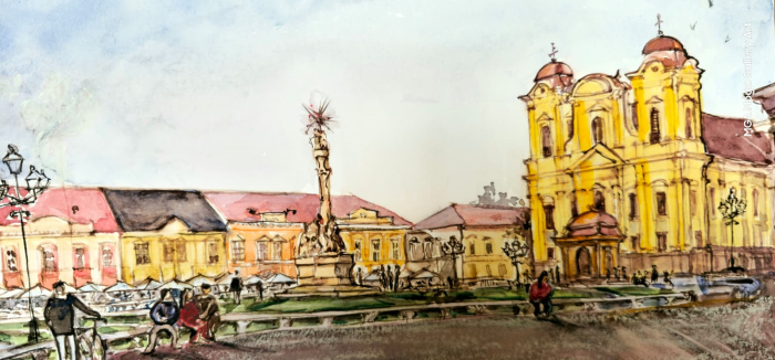 Piata Unirii Timisoara - aquarela [2]
