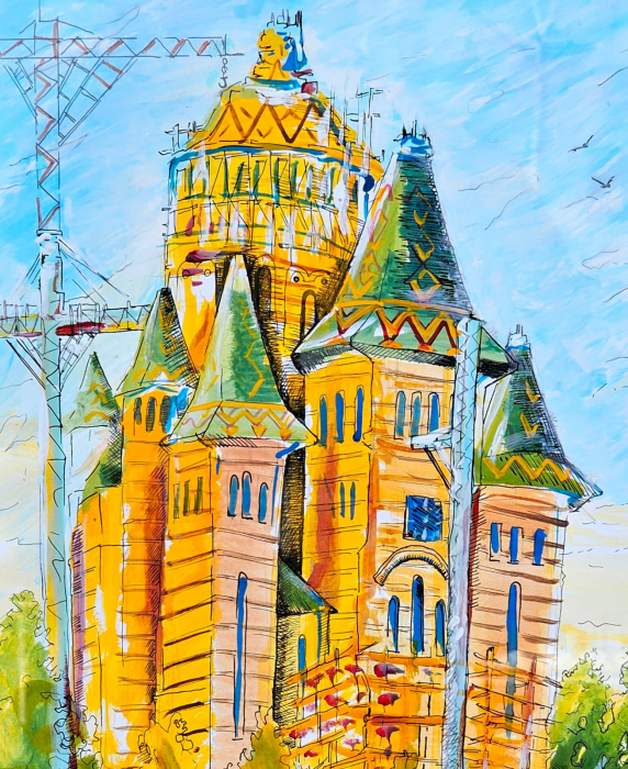 Timisoara Cathedral in 1945 - Aquarelle [2]