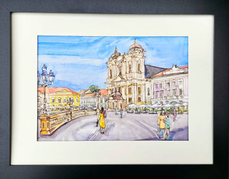 Artă modernă - Domul Catolic Timisoara - aquarela -