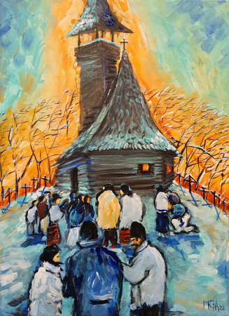 Modern art - In winter at Sunday service