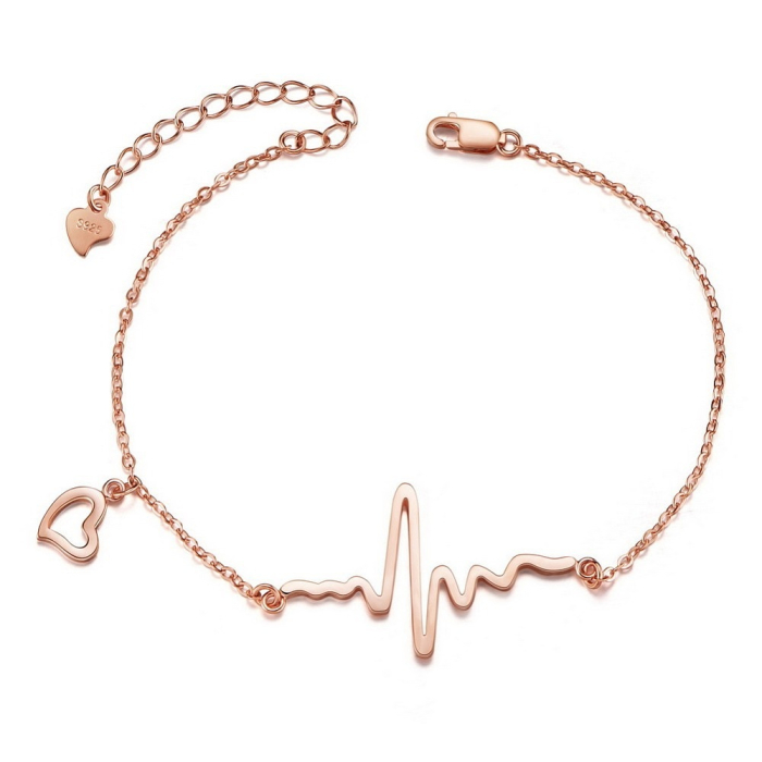 Brățară Heartbeat – Argint 925 placat cu aur roz, cu simbol EKG [1]