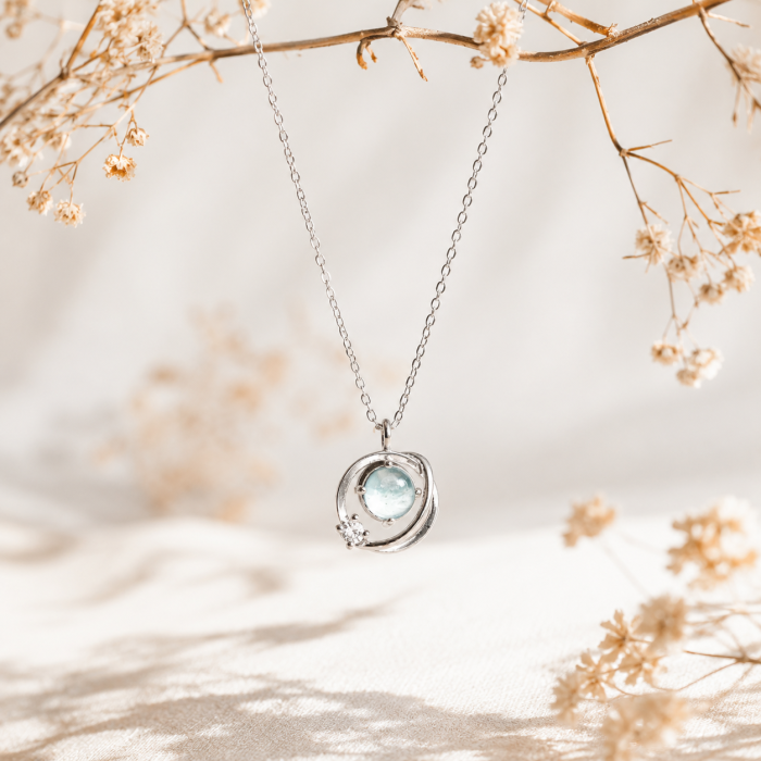 Colier Atmosphere Argint 925 Cristal Bleu Zirconiu Planeta Satelit Cosmic Bijuterie Femei ArtMyWay [2]