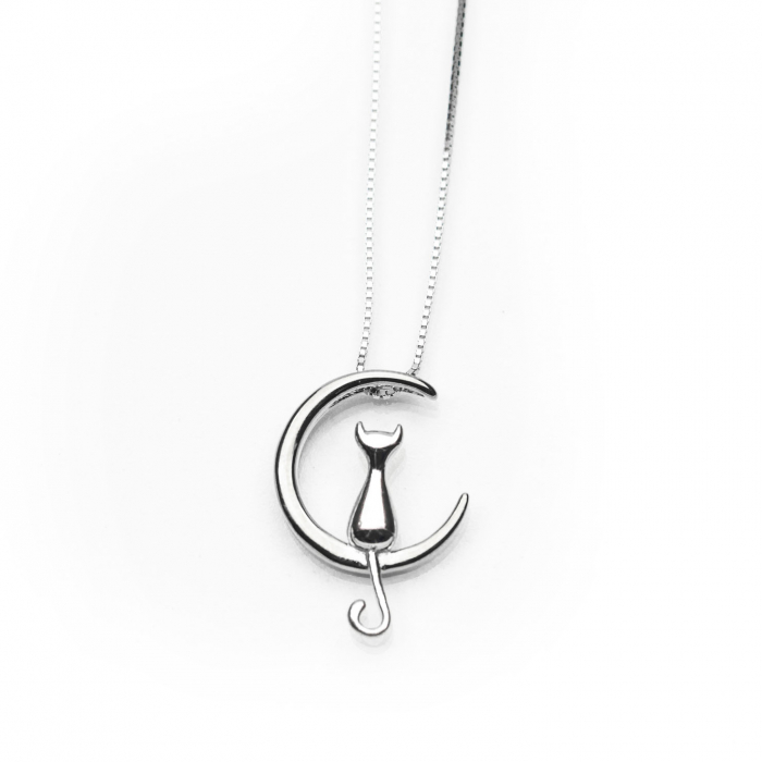 Colier 'Moon Cat' Argint 925 + placat Aur Alb [3]