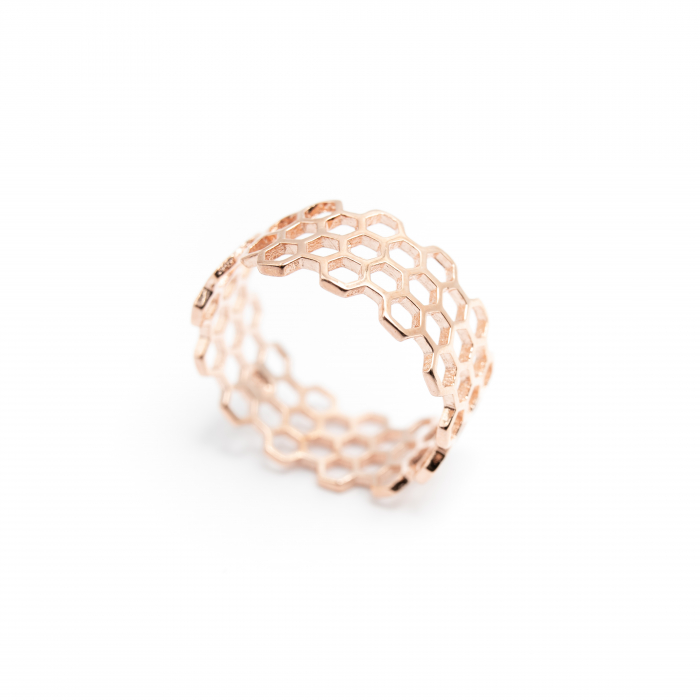 Inel Honeycomb Argint 925 - Roz [4]