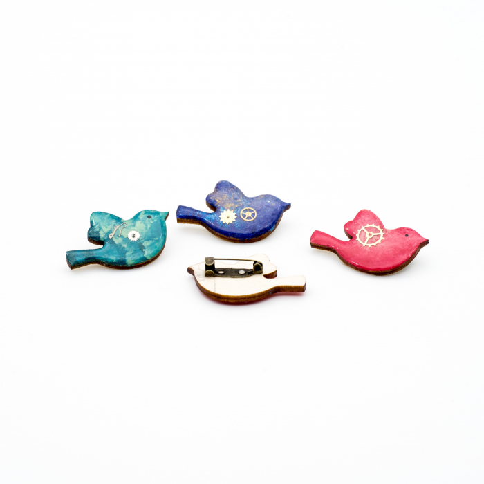 Brosa Lemn Pasare Turquoise [2]