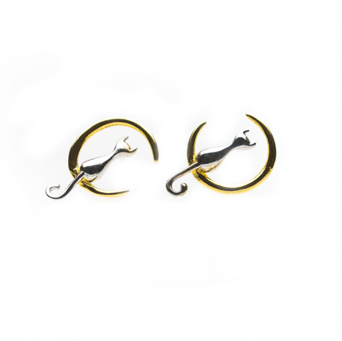 Set Cercei Moon Cat (argint placat cu aur alb & galben) [5]