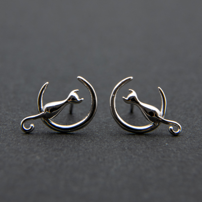 Set Cercei Moon Cat (argint placat cu aur alb) [2]