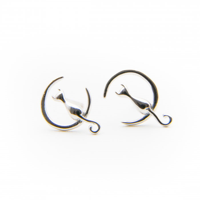 Set Cercei Moon Cat (argint placat cu aur alb) [5]