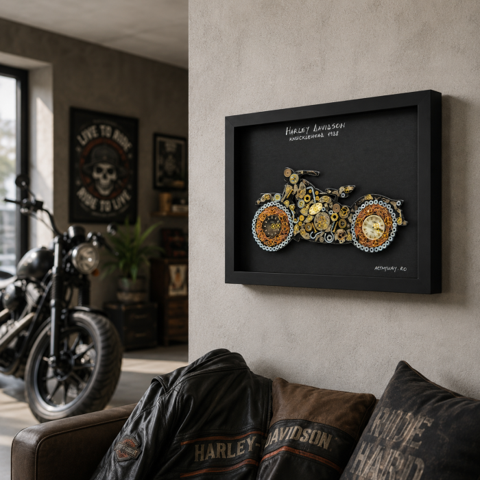 Tablou Harley Davidson Knucklehead 1938 Handmade Steampunk Born to Ride Motocicleta ArtMyWay Romania [2]