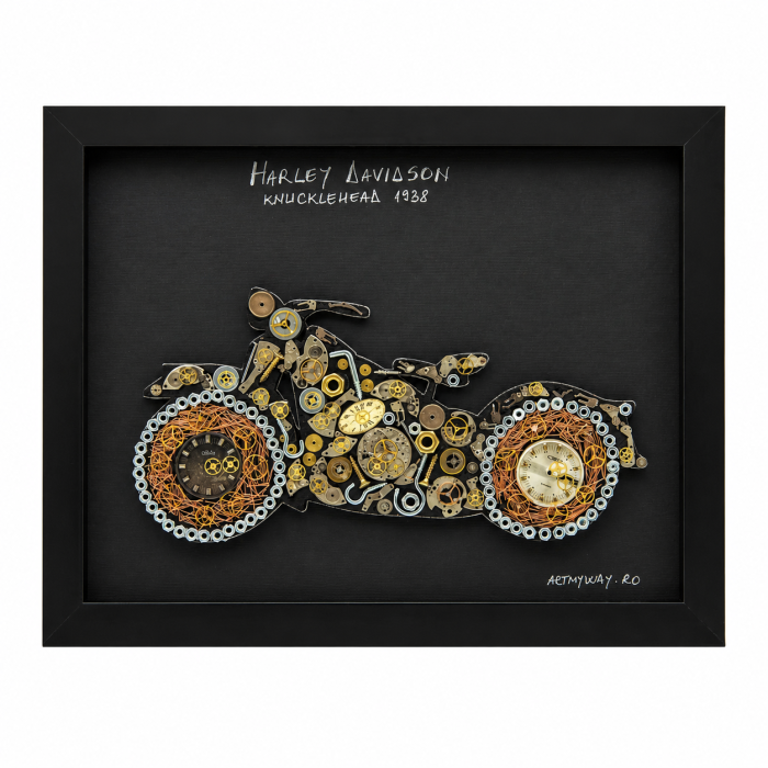 Tablou Harley Davidson Knucklehead 1938 Handmade Steampunk Born to Ride Motocicleta ArtMyWay Romania [3]