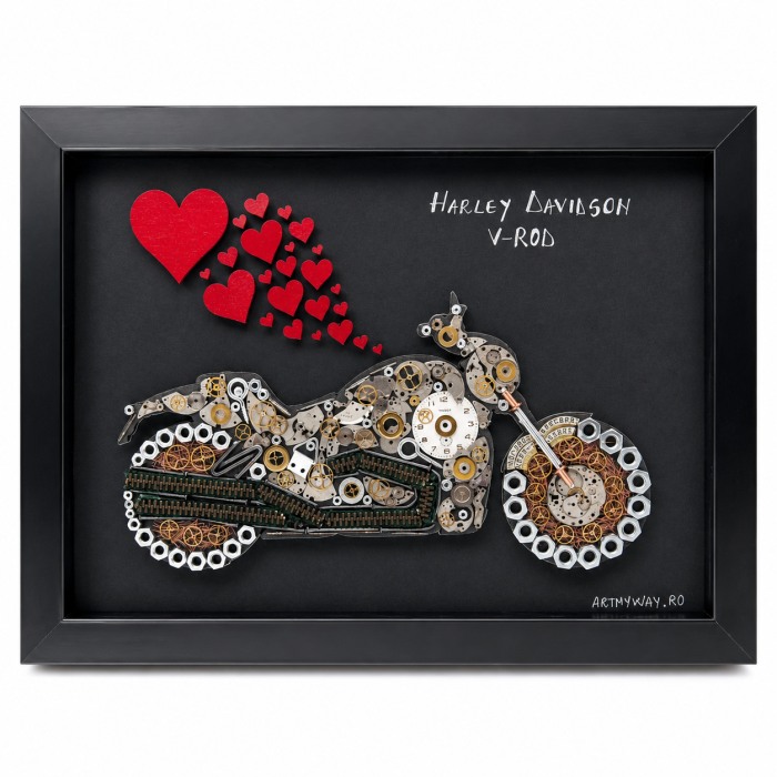 Tablou Harley Davidson V-Rod Handmade Steampunk Born to Ride Motocicleta ArtMyWay Romania [4]