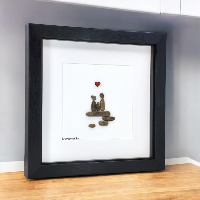 Tablou Familie mama tata copil pietricele naturale Pebble Art cadou ArtMyWay [4]