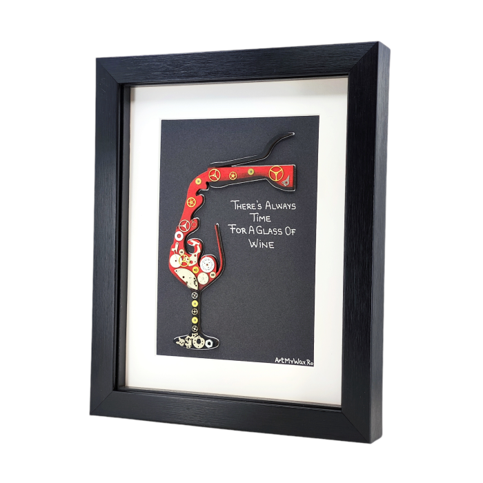 Tablou There Always Time Glass Wine vin mecanisme ceas SteamWall handmade ArtMyWay [5]