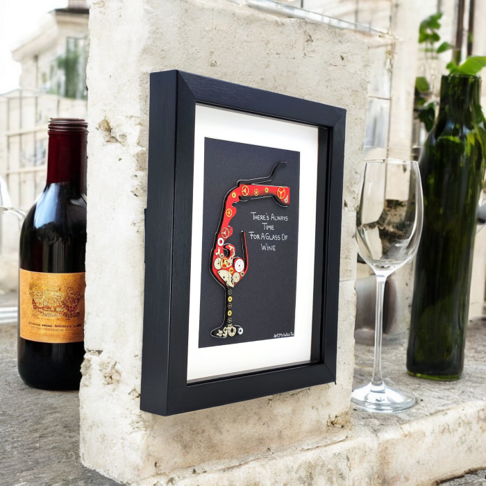 Tablou There Always Time Glass Wine vin mecanisme ceas SteamWall handmade ArtMyWay [2]