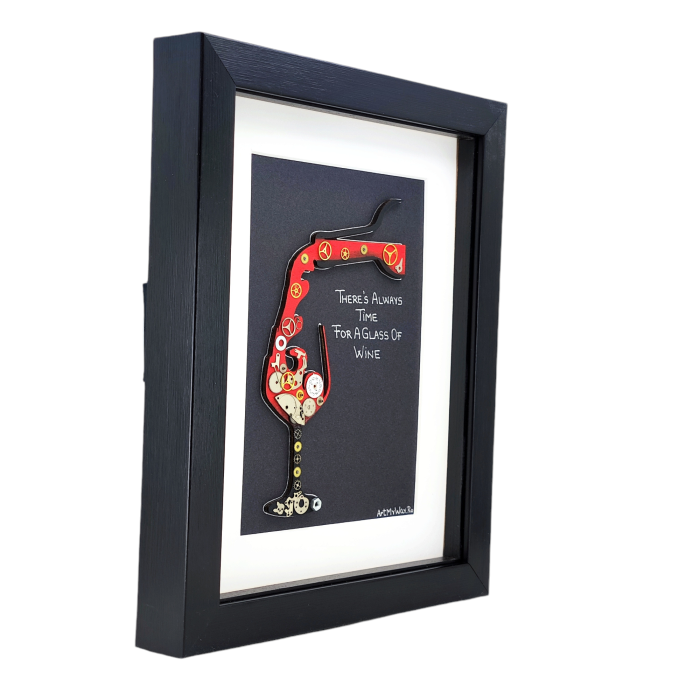 Tablou There Always Time Glass Wine vin mecanisme ceas SteamWall handmade ArtMyWay [6]