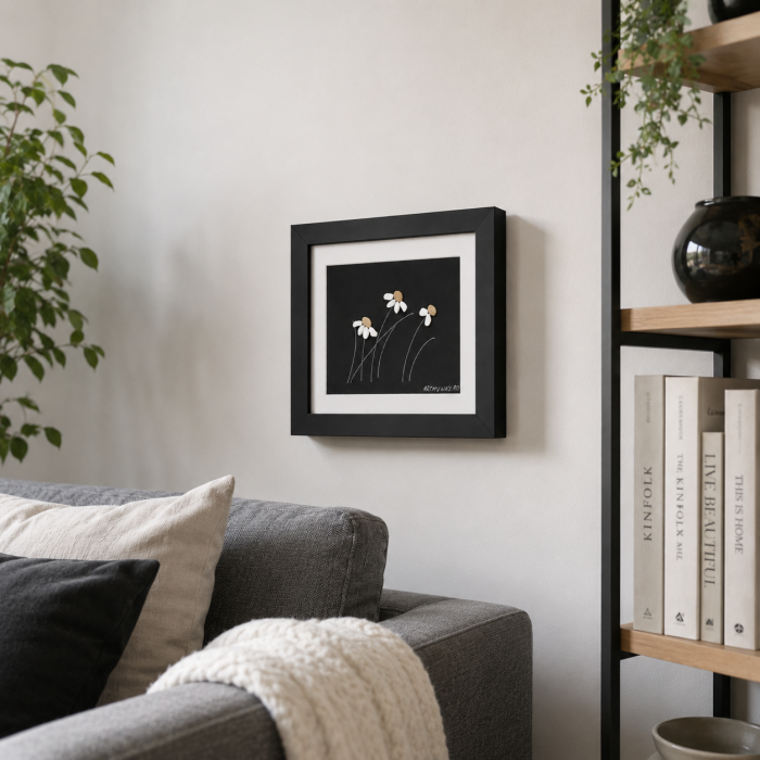 Tablou Pebble Art Windy Days - Negru Pietre Naturale Rau Handmade ArtMyWay Romania [3]
