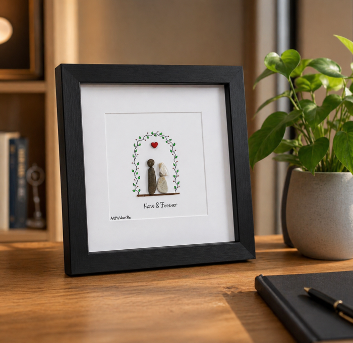 Tablou Happily Ever After cuplu pietricele naturale Pebble Art cadou romantic ArtMyWay [4]