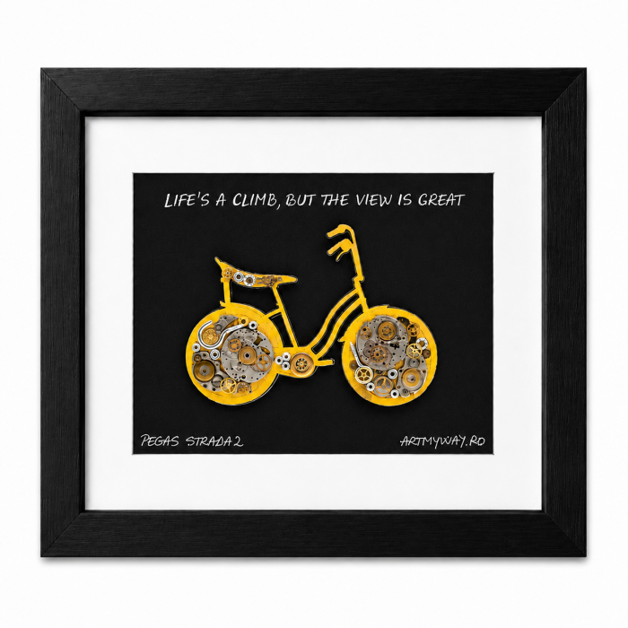 Tablou Pegas Strada 2 bicicleta handmade piese ceas SteamWall ArtMyWay [5]