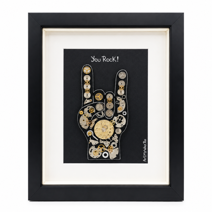 Tablou YOU ROCK handmade mecanisme ceas SteamWall mesaj apreciere ArtMyWay [3]
