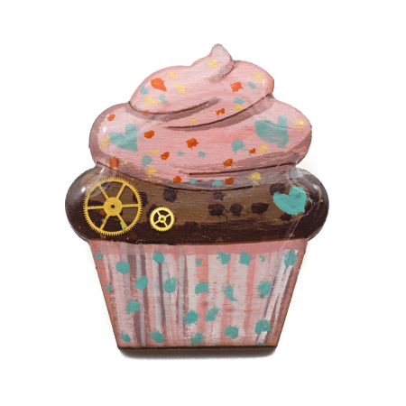 Broșe - Brosa de LEMN Cupcake