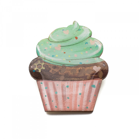 Broșe - Brosa LEMN Green Cupcake