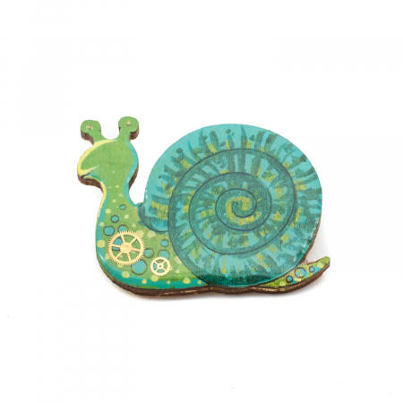 Broșe - Brosa LEMN Green Snail