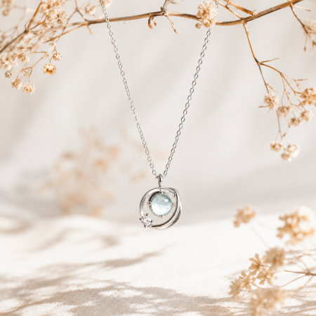 Colier Atmosphere Argint 925 Cristal Bleu Zirconiu Planeta Satelit Cosmic Bijuterie Femei ArtMyWay [1]