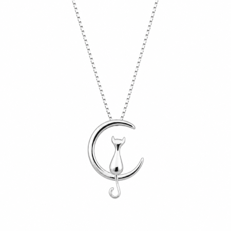 Colier Moon Cat Argint 925 Placat Aur Alb Pisicuta Luna Bimetal Bijuterie Femei Romania ArtMyWay [2]