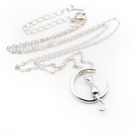 Colier 'Moon Cat' Argint 925 + placat Aur Alb [4]