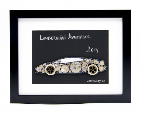 Tablouri cu Piese de Ceas / Steampunk Art - Tablou Lamborghini Aventador 2014  Colectia ART my Cars