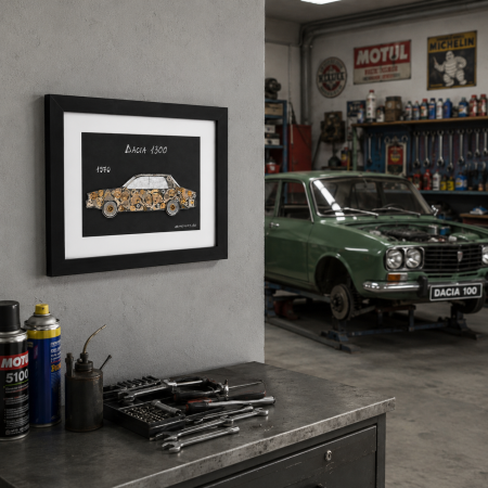 Tablou Dacia 1300 1970 handmade retro piese ceas ART my Cars ArtMyWay [1]
