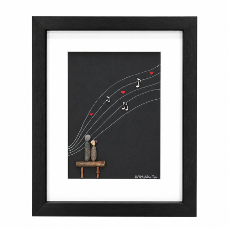 Tablou Love Notes cuplu muzica pietricele naturale fundal negru Pebble Art cadou romantic ArtMyWay [2]