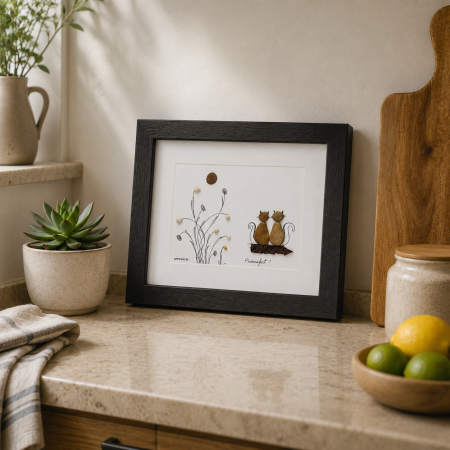 Tablouri cu Pietre de Rau / Pebble Art - Tablou Pebble Art Dragoste Pisicească Pietre Naturale Rau Handmade ArtMyWay Romania