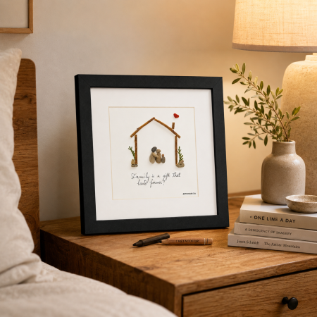 Tablou Handmade Family First - Colecția Pebble Art | Pietre Naturale Râu | Familia pe Primul Loc ArtMyWay