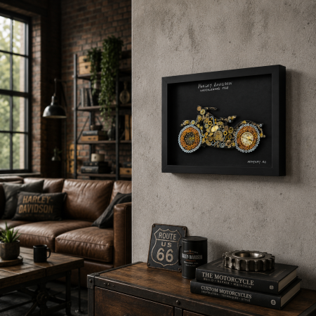 Tablou Harley Davidson Knucklehead 1938 Handmade Steampunk Born to Ride Motocicleta ArtMyWay Romania [3]