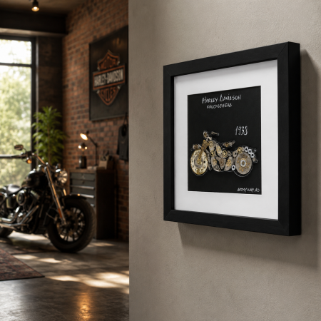 Tablou Harley Davidson Knucklehead 1938 Handmade Steampunk Born to Ride Motocicleta ArtMyWay Romania [1]