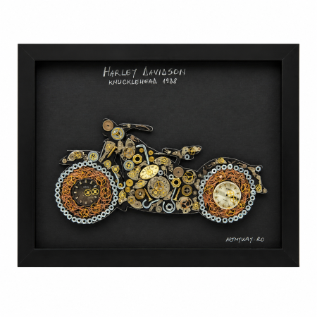 Tablou Harley Davidson Knucklehead 1938 Handmade Steampunk Born to Ride Motocicleta ArtMyWay Romania [2]