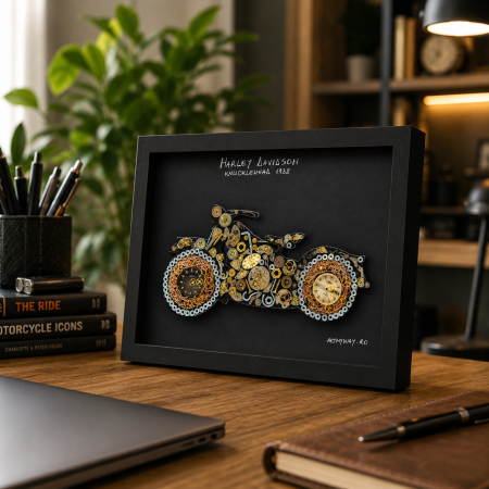 Cadouri - Tablou Harley Davidson Knucklehead 1938 Handmade Steampunk Born to Ride Motocicleta ArtMyWay Romania