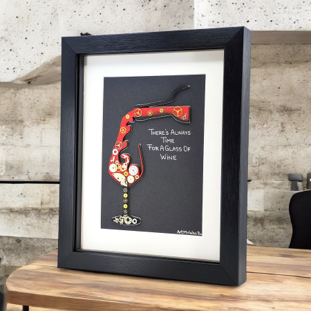 Colecții - Tablou There Always Time Glass Wine vin mecanisme ceas SteamWall handmade ArtMyWay