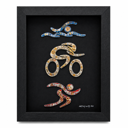 Tablou Triatlon handmade mecanisme ceas SteamWall sport ArtMyWay [2]