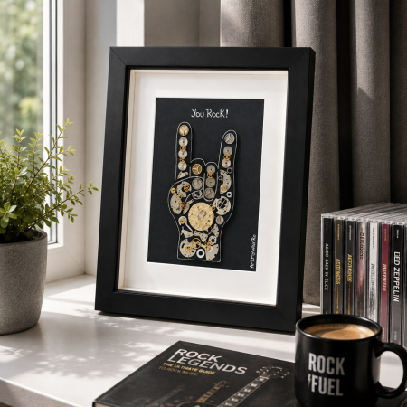 Cadouri - Tablou YOU ROCK handmade mecanisme ceas SteamWall mesaj apreciere ArtMyWay