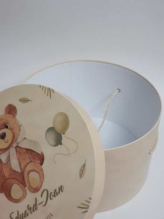 Cutie, catifea, pentru trusou botez, imprimat color -Ursulet [2]