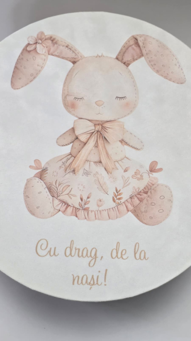 Cutie, catifea, pentru trusou botez, imprimat color - model ,, Iepuraș” [3]