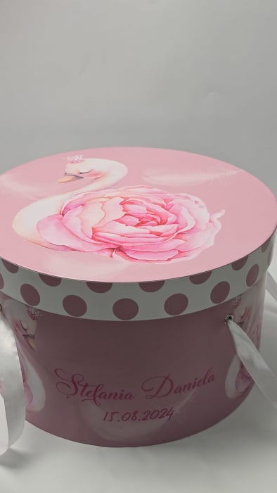 Cutie pentru trusou botez Imprimată color - model Lebădă [2]