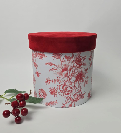 Cutii flori/aranjamente - 150x150mm h, hârtie model floral cu capac catifea