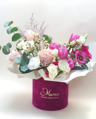 CUTII ROTUNDE, fără capac - Cutie catifea 200 x 150 h mm, fără capac - logo ,, Mama