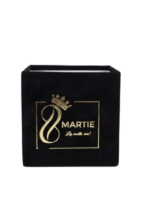 CUTII DREPTE - Cutie catifea pătrată, 120x120x120h mm, fără capac - logo ,, 8 Martie