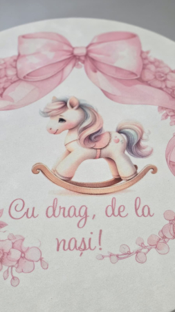 Cutie, catifea, pentru trusou botez, imprimat color - model ,, Căluț balansoar ” [1]