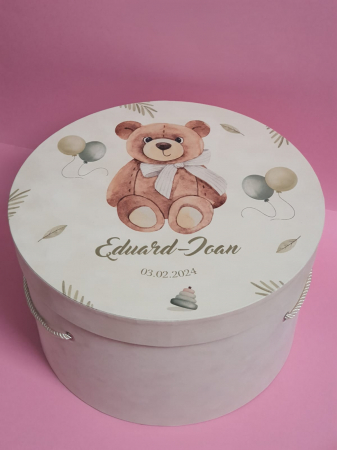 Cutie, catifea, pentru trusou botez, imprimat color -Ursulet [0]
