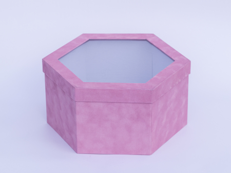 CUTII CATIFEA - Cutie hexagonală cu capac transparent 370x180 mm h